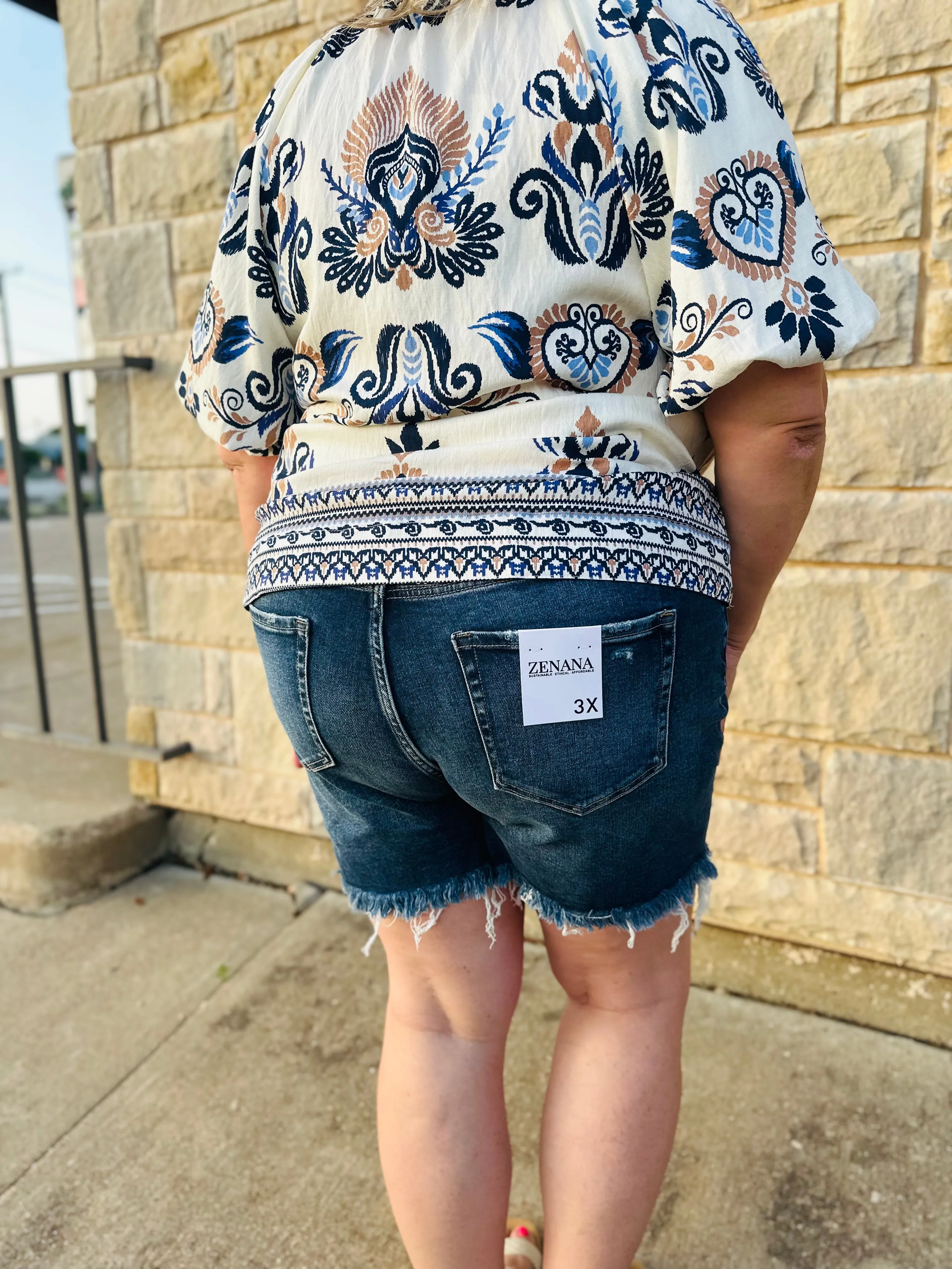 Mid Rise Raw Frayed Hem Denim Shorts