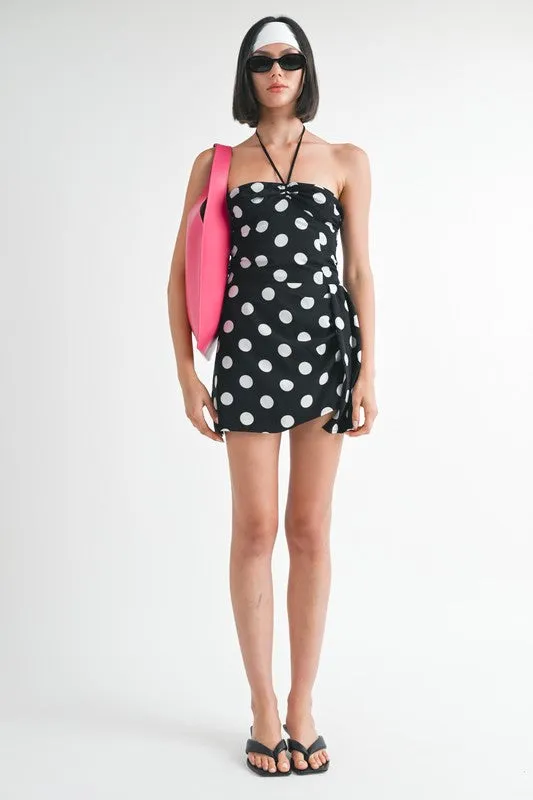 MINI RUCHED POLKA DOT DRESS
