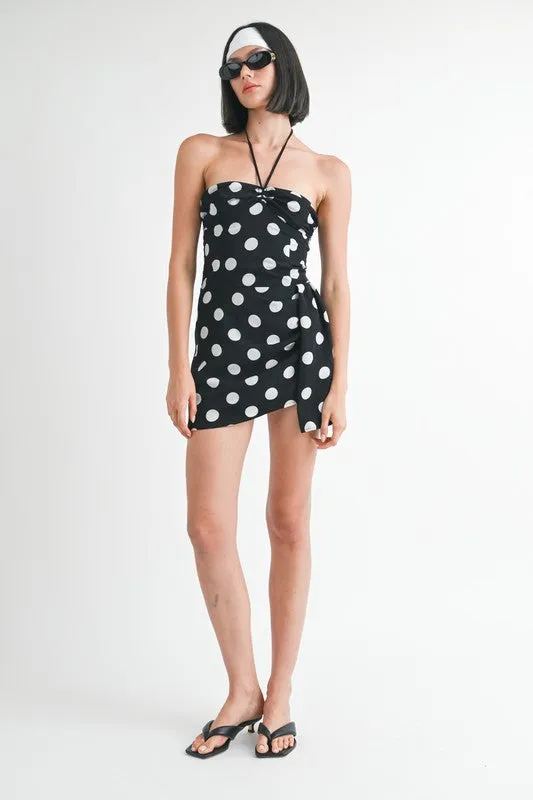 MINI RUCHED POLKA DOT DRESS