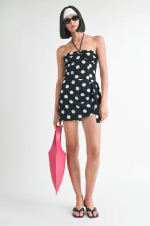 MINI RUCHED POLKA DOT DRESS