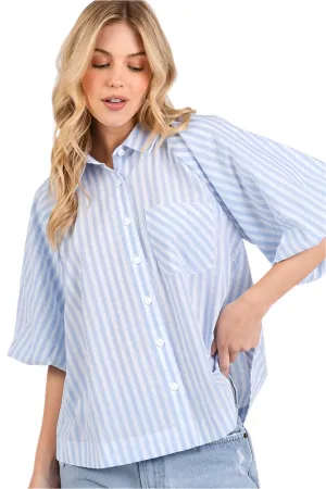 Mittoshop Button Down Striped Puff Sleeve Shirt