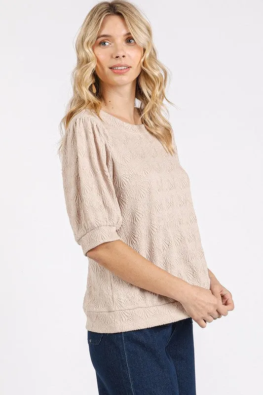 Mittoshop Fan Shell Texture Short Puff Sleeve Knit Top