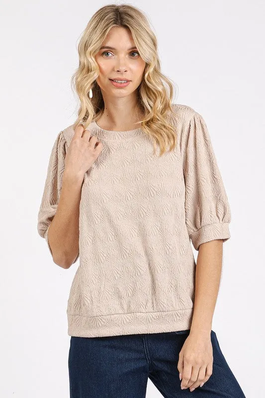 Mittoshop Fan Shell Texture Short Puff Sleeve Knit Top