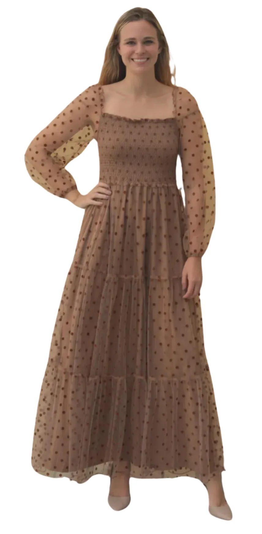 Mocha Polka-Dot Gown