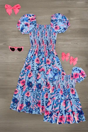 Mom & Me - Blue & Pink Floral Dress