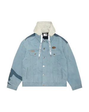 Moonface logo hooded denim jacket