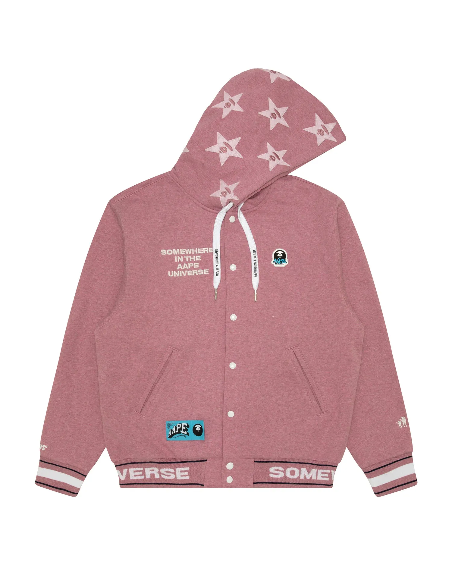 Moonface logo hooded varsity jacket
