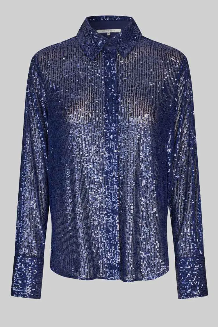 Moonshine Slim Fit Sequin Shirt in Night Sky