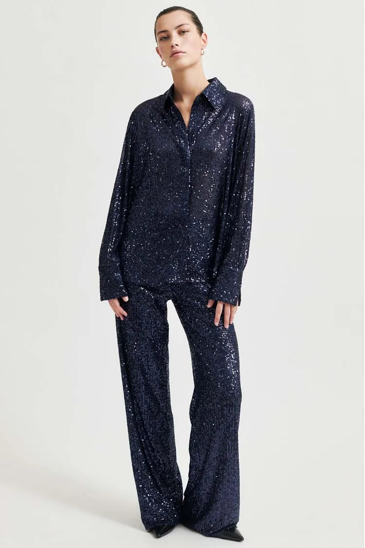 Moonshine Slim Fit Sequin Shirt in Night Sky