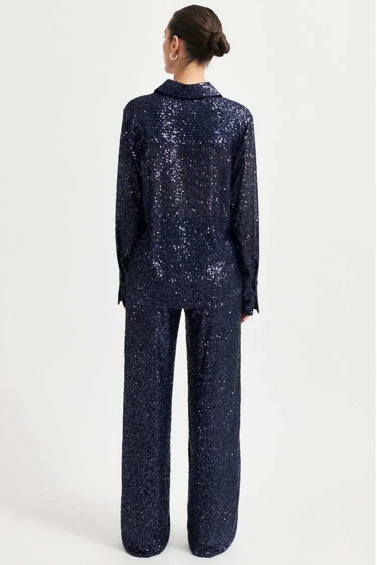 Moonshine Slim Fit Sequin Shirt in Night Sky