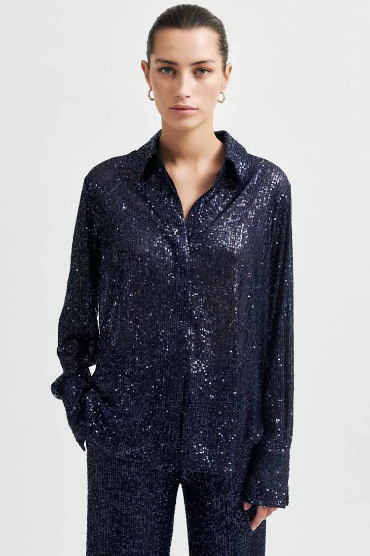 Moonshine Slim Fit Sequin Shirt in Night Sky