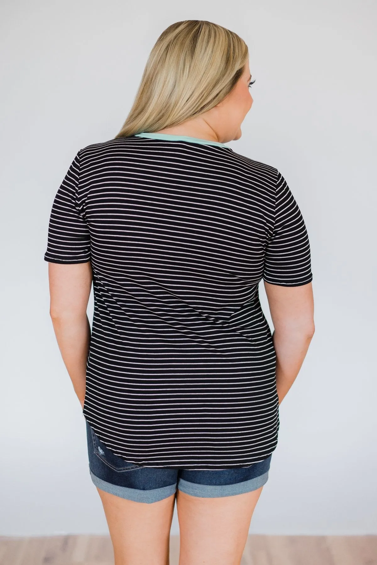 Move to the Beat Striped Pocket Top- Mint