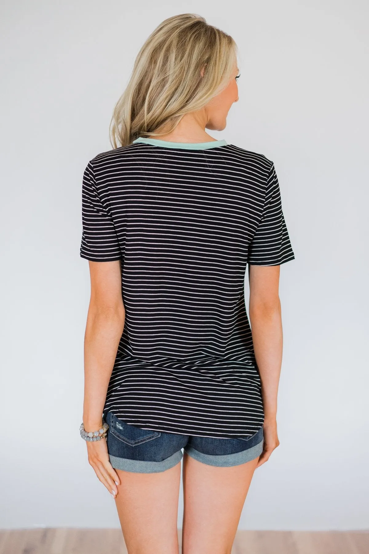 Move to the Beat Striped Pocket Top- Mint