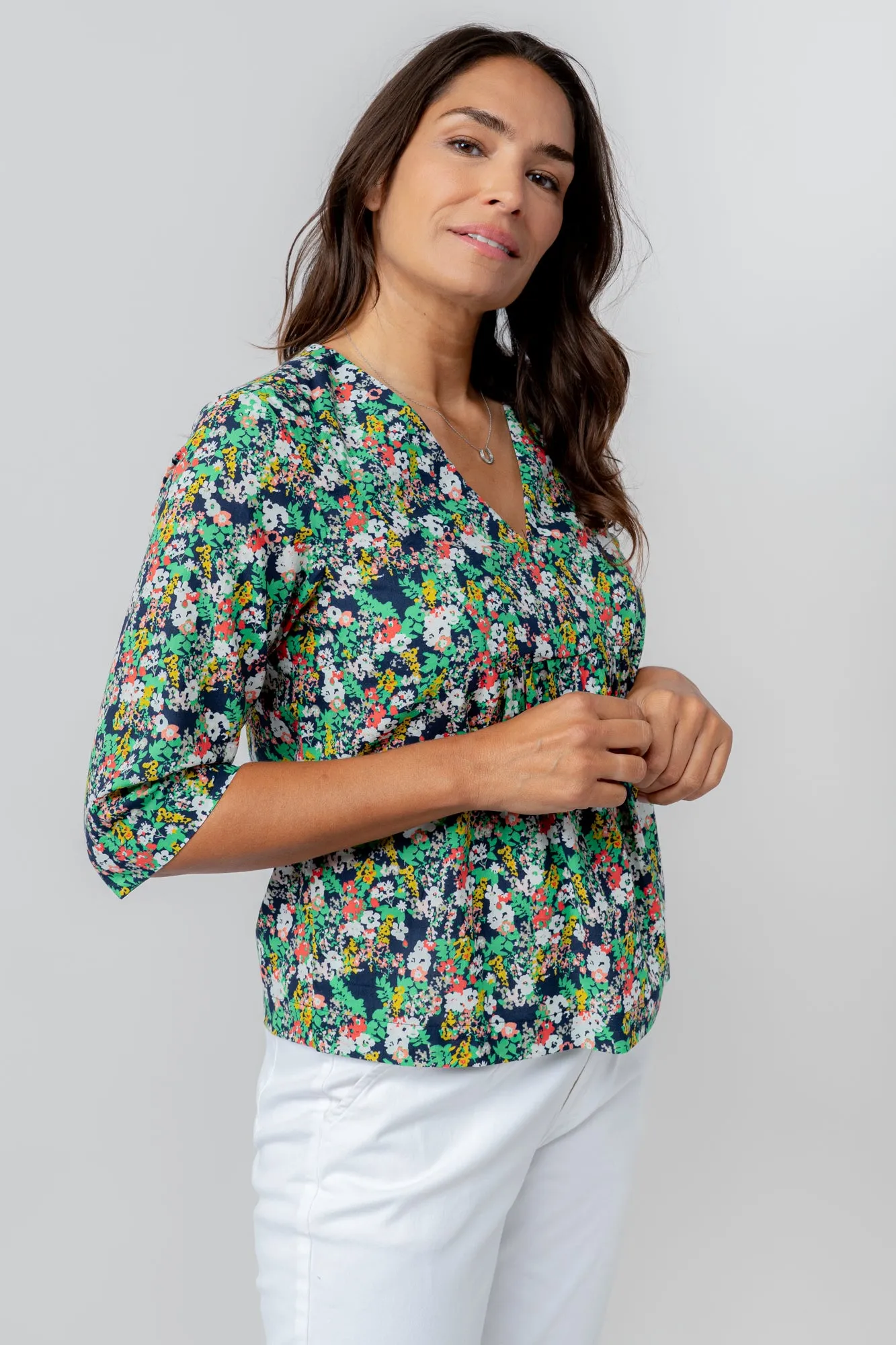 Myrtle Navy Ditsy Print Top