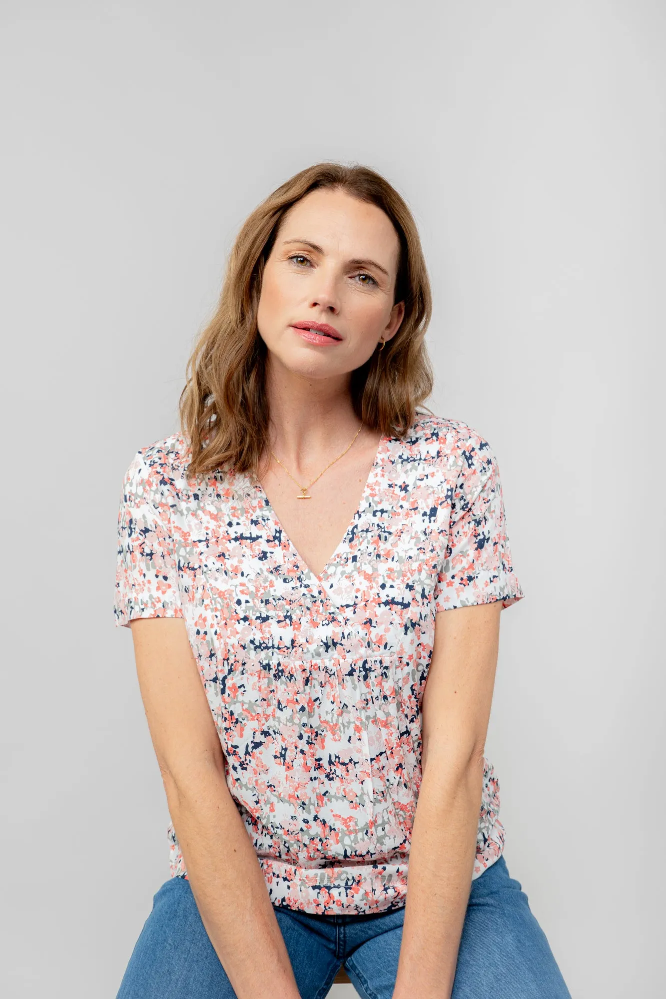 Myrtle White Ditsy Print Top
