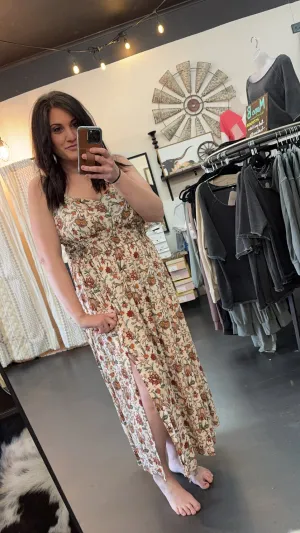 Natural Floral Print Midi Dress