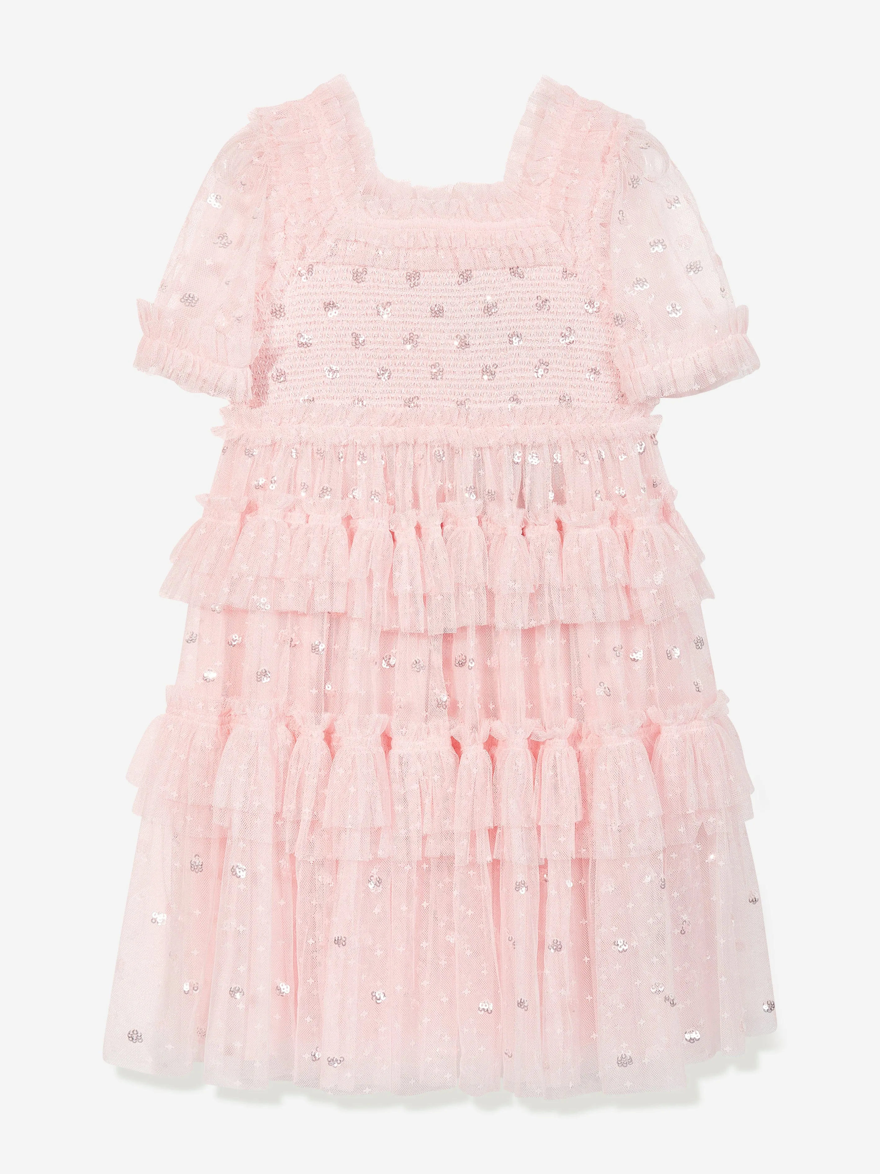 Needle & Thread Girls Polka Dot Smocked Dress in Pink