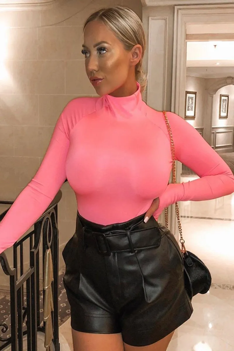 Neon Pink Slinky Bodysuit - Allison