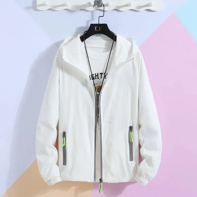 New Women's Thin Coat Summer Sun Protection Clothing  Zipper Hooded Casual Jacket  Plus Size 7XL