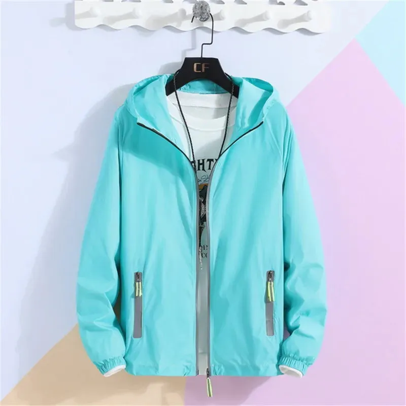 New Women's Thin Coat Summer Sun Protection Clothing  Zipper Hooded Casual Jacket  Plus Size 7XL
