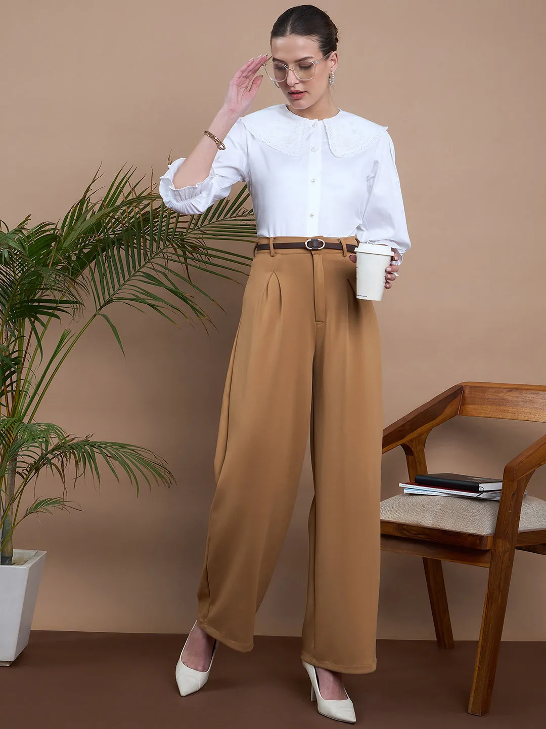 Noi Women White Embroidered With Puff Sleeve Shirt