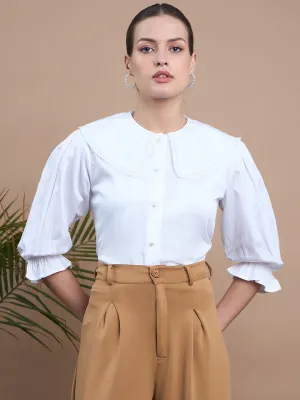 Noi Women White Embroidered With Puff Sleeve Shirt
