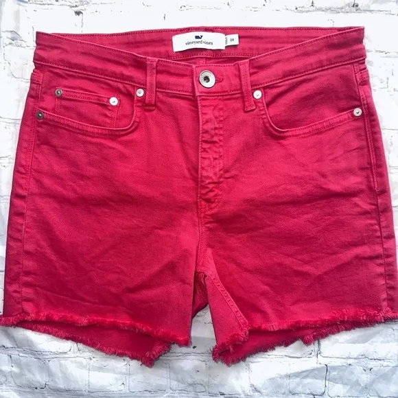 NWOT Women’s Waist 28 Vineyard Vines Distressed Look Red Denim Shorts