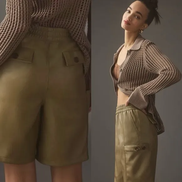 NWT Anthropologie x Avec Les Filles Olive Utility Side-Slant Pockets Shorts L