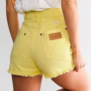 NWT Billabong x Wrangler high rise cut-off raw hem denim shorts yellow 30