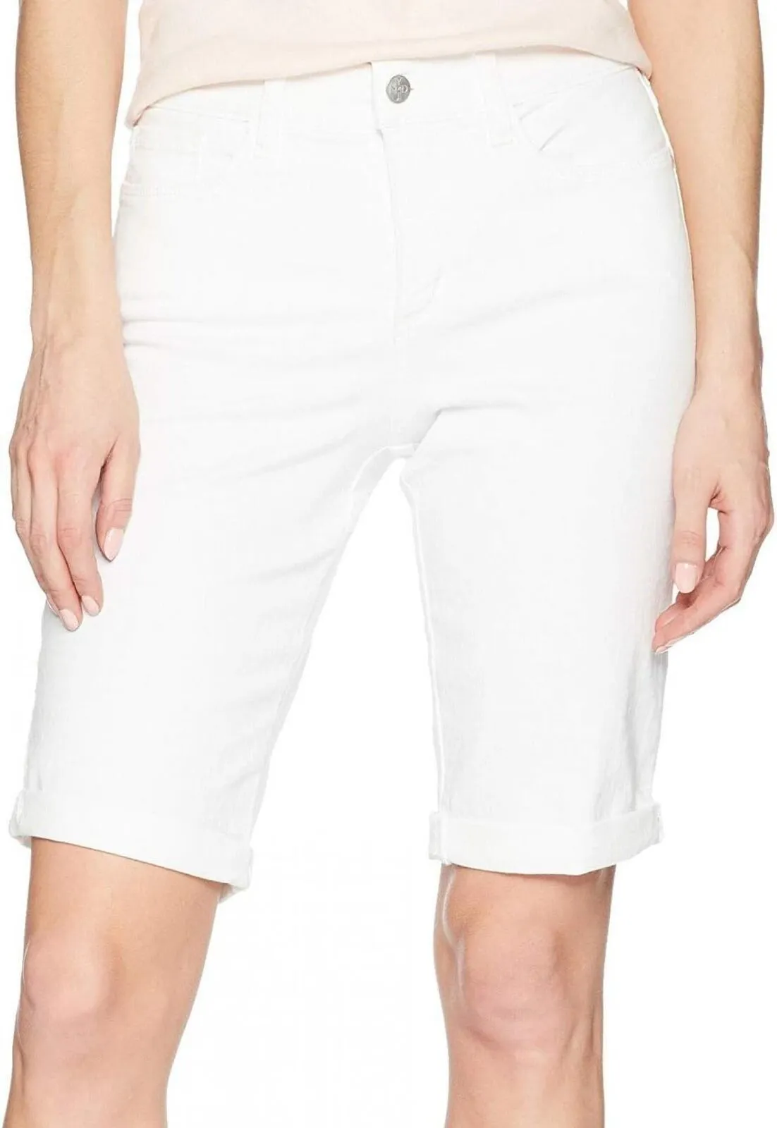NYDJ Briella Roll Cuff Jean Long Slimming Denim Shorts MCFO2258 Optic White 10