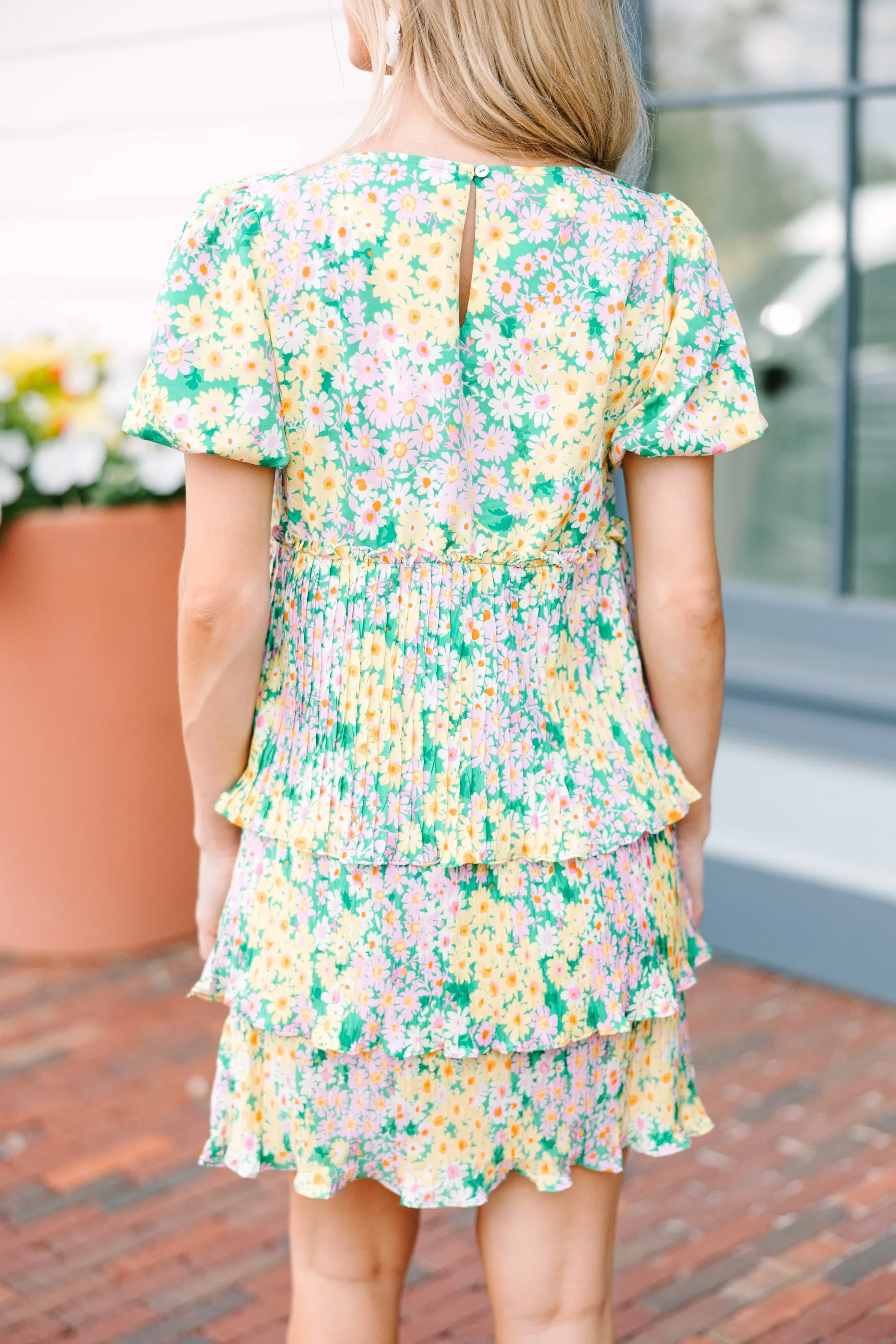 On Your Way Green Ditsy Floral Tiered Dress