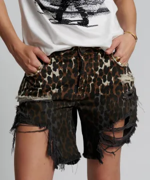 One Teaspoon Cheetahhh Frankies Long Length Denim Short