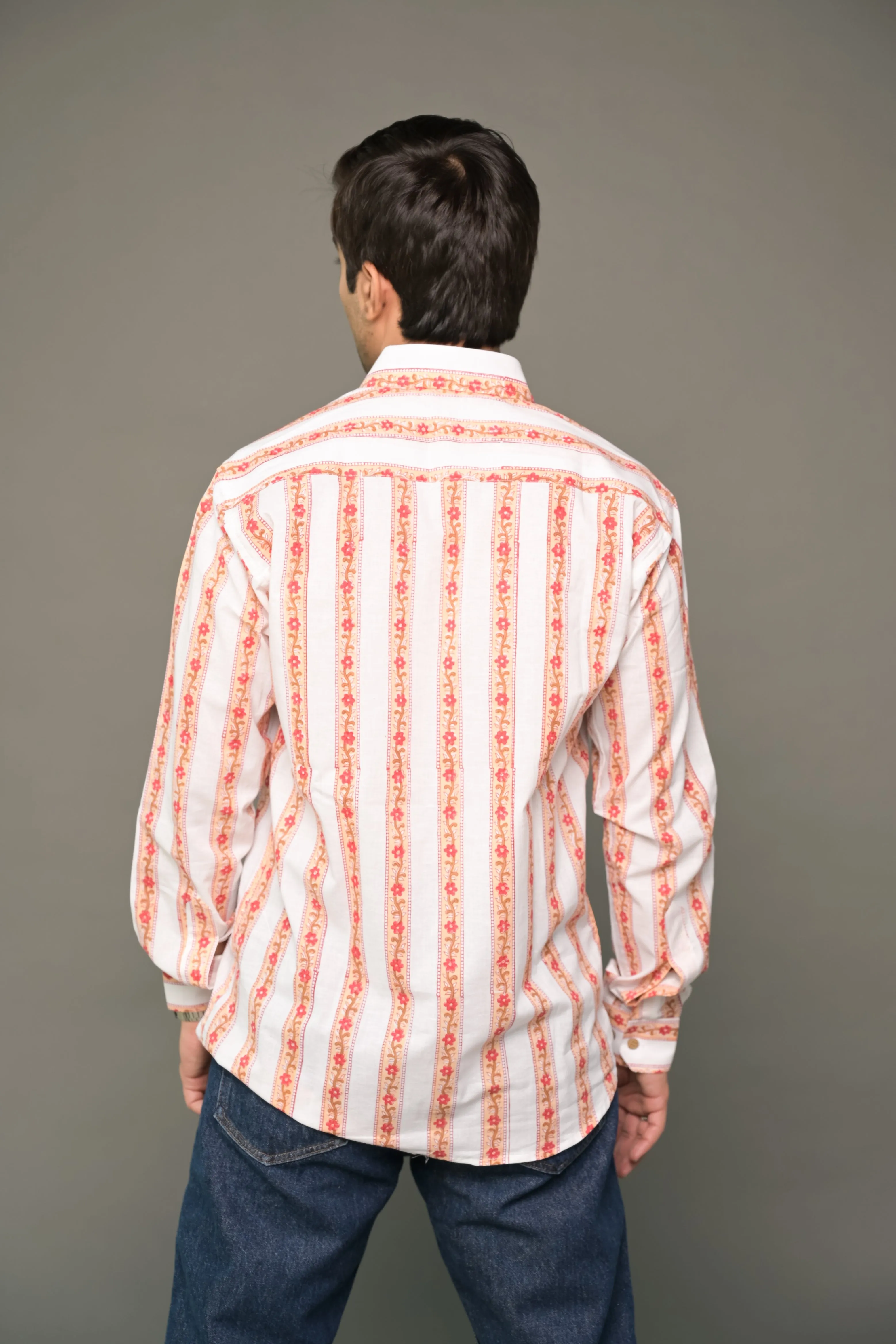 Orange Striped Cotton Shirt