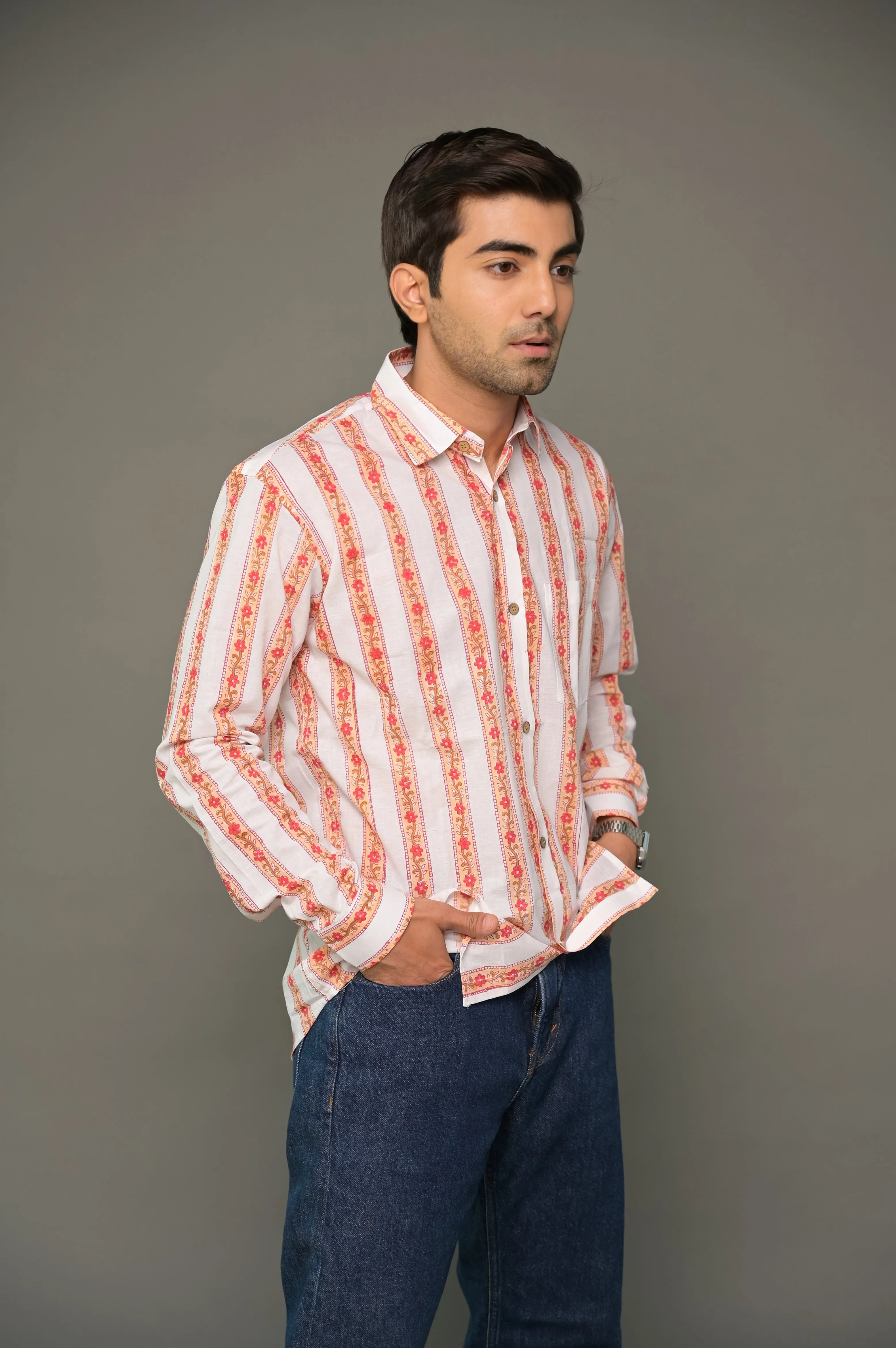 Orange Striped Cotton Shirt