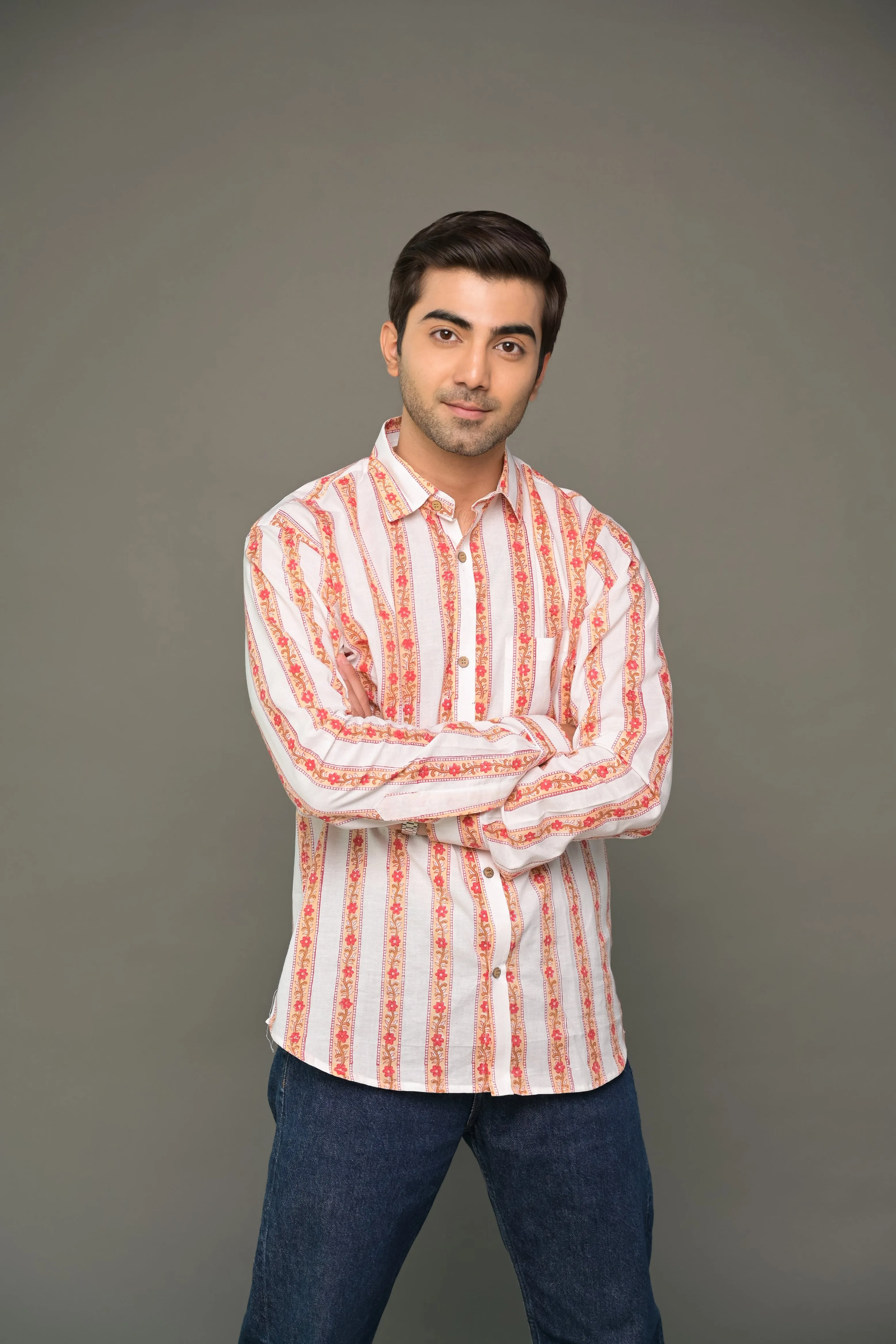 Orange Striped Cotton Shirt