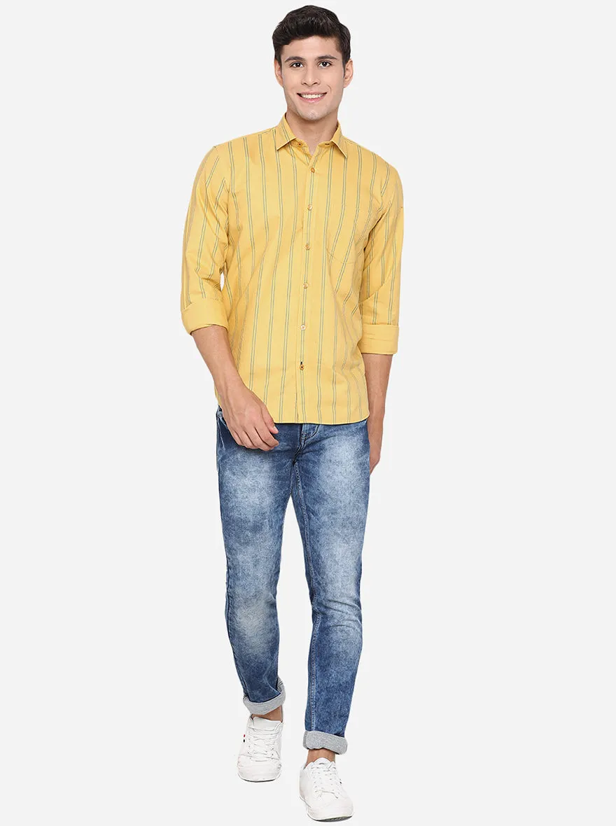 Orange Striped Slim Fit Casual Shirt | JadeBlue