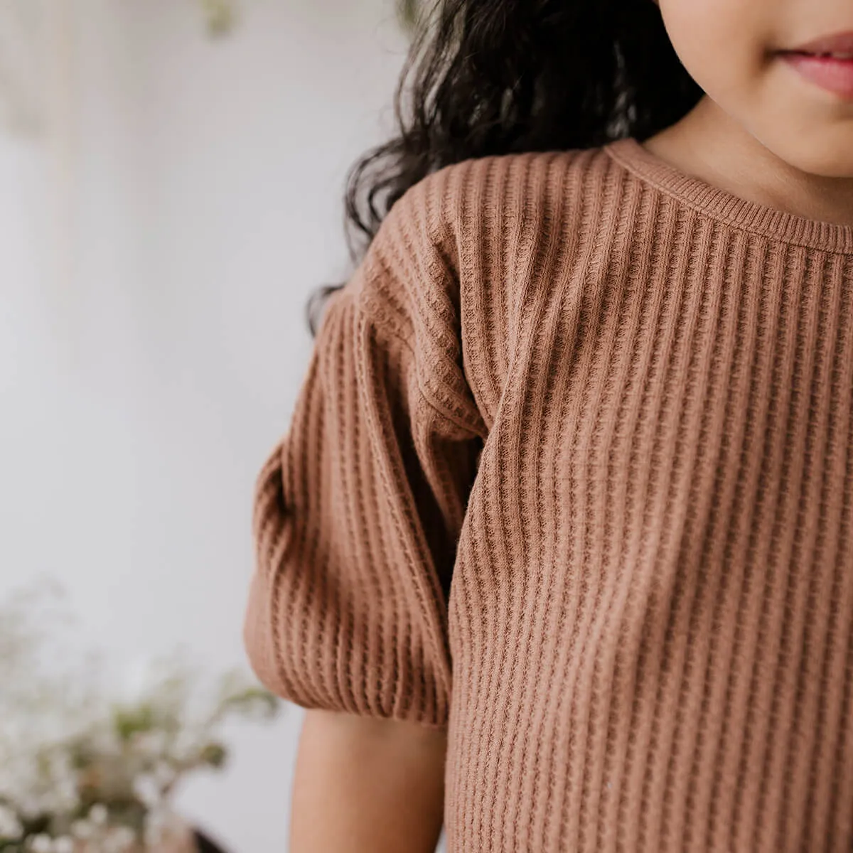 Organic Cotton Waffle Scarlett Puff Sleeve Top - In the Meadow