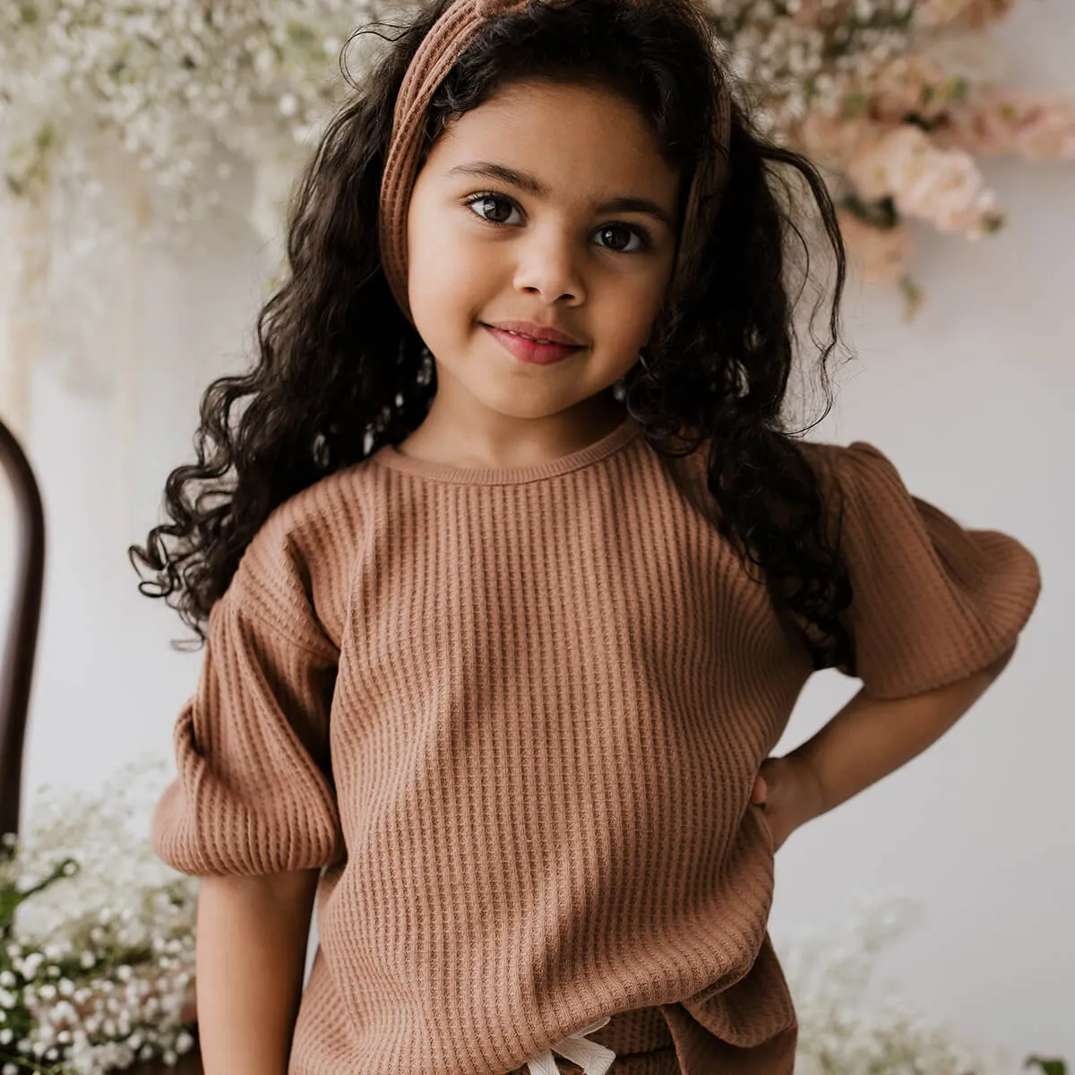 Organic Cotton Waffle Scarlett Puff Sleeve Top - In the Meadow