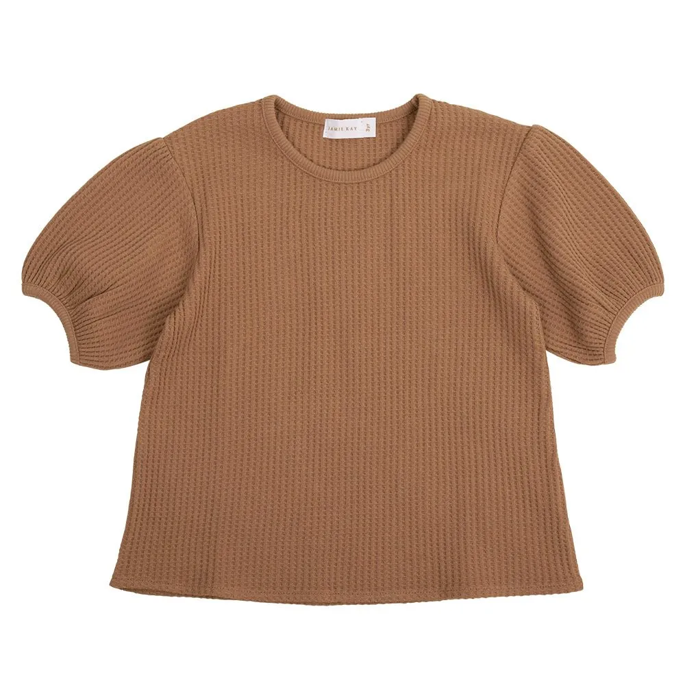 Organic Cotton Waffle Scarlett Puff Sleeve Top - In the Meadow