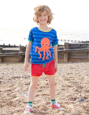 Organic Octopus Applique Dark Blue Striped T-Shirt