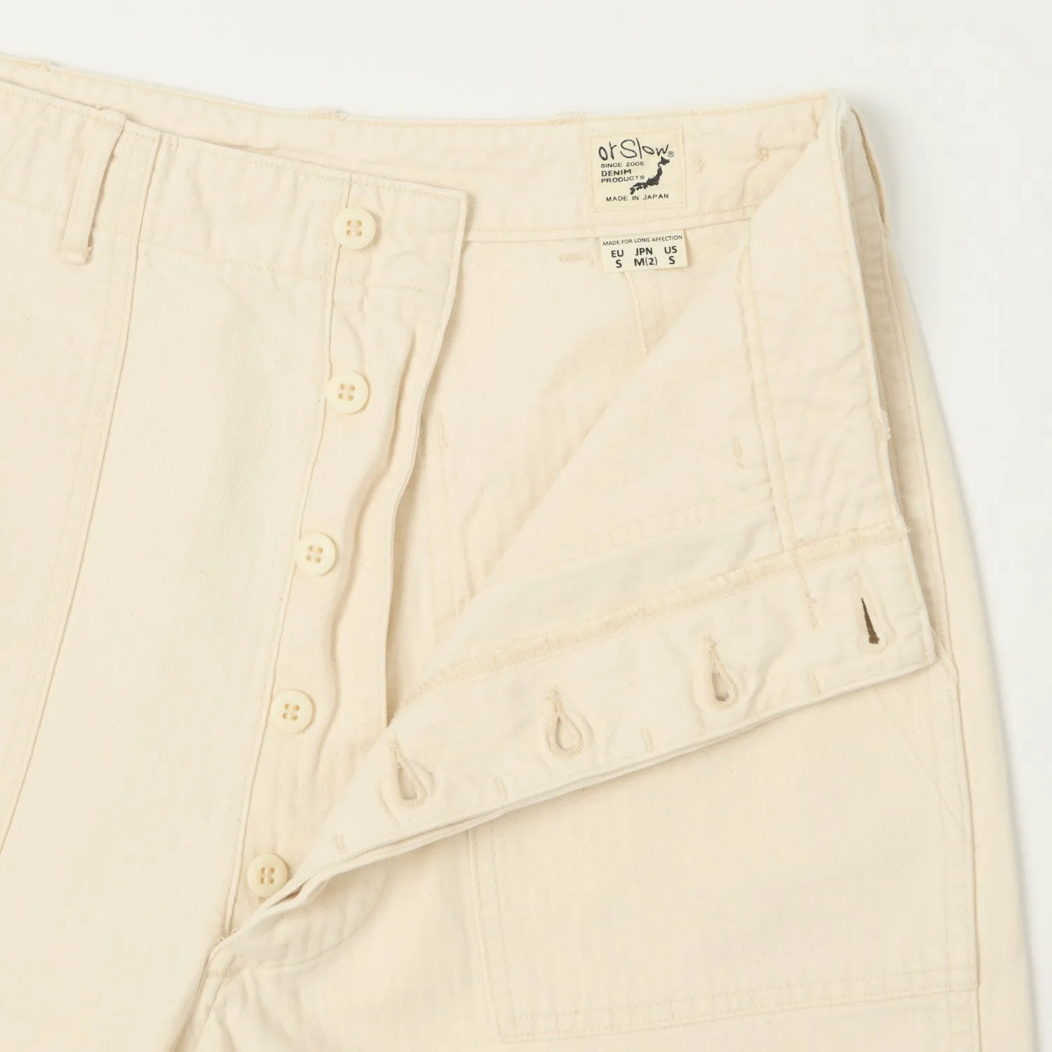 orSlow Summer Herringbone Twill Fatigue Shorts - Ecru
