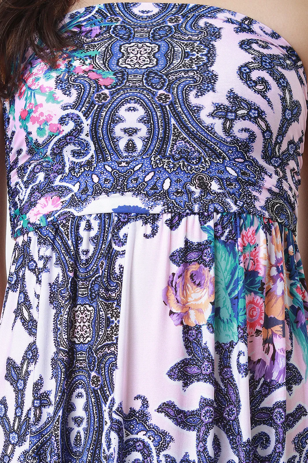 Paisley Floral Strapless Maxi Dress