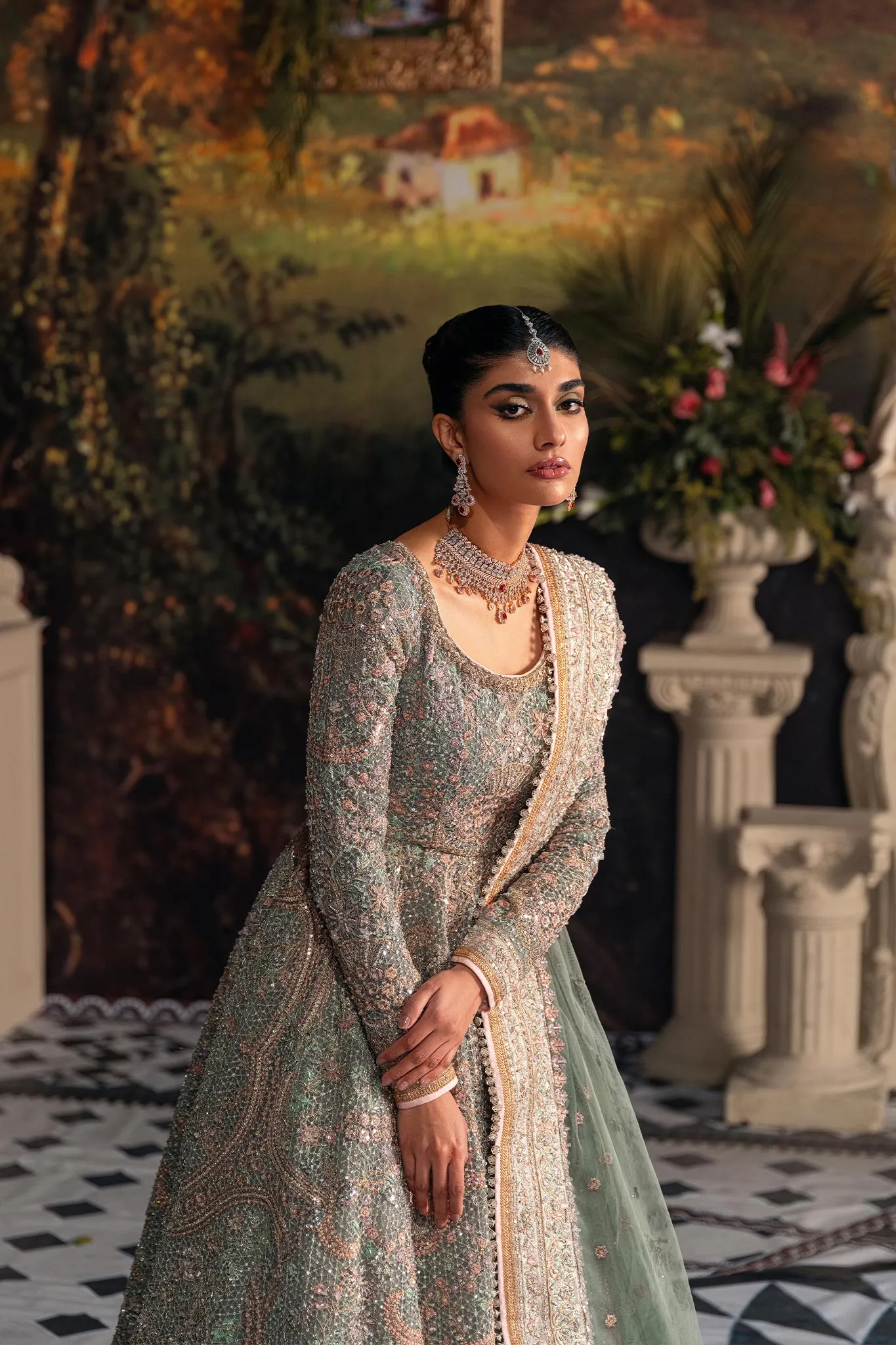 Pakistani Bridal Dress in Pishwas and Lehnga Style