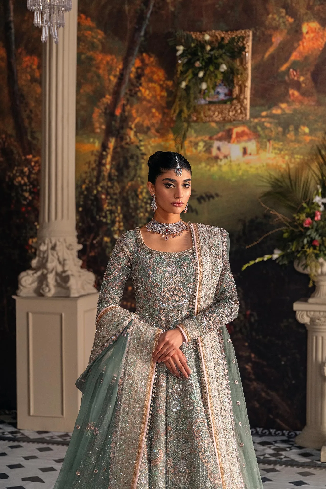Pakistani Bridal Dress in Pishwas and Lehnga Style