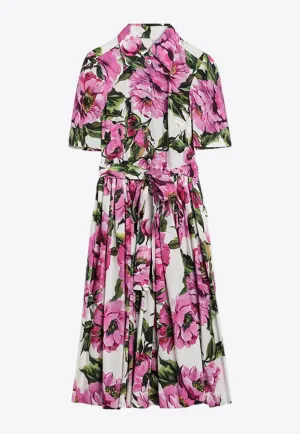 Peony Print Midi Shirt Dress