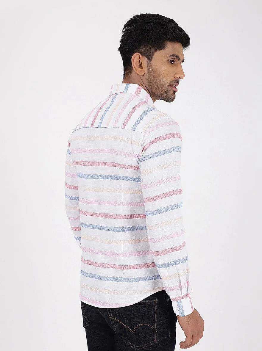 Pink Striped Slim Fit Casual Shirt | Greenfibre