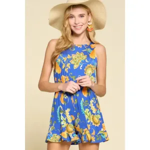 Plus Size Floral Mini Romper-Royal Blue
