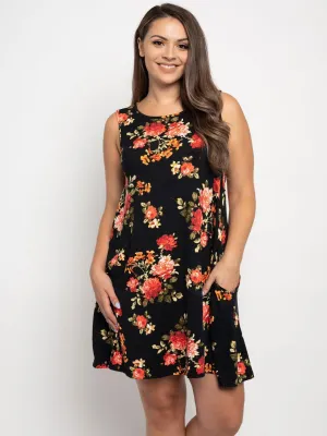 PLUS SIZE FLORAL POCKETS MINI DRESS