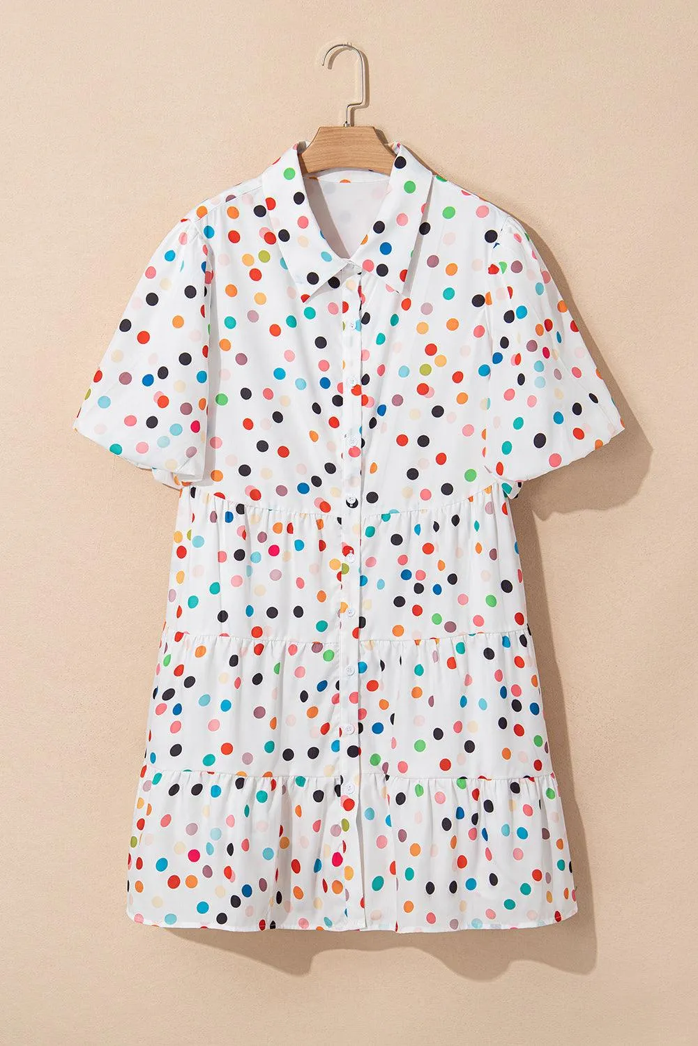 Plus Size Party Pop Polka Dot Buttoned Shirt Dress
