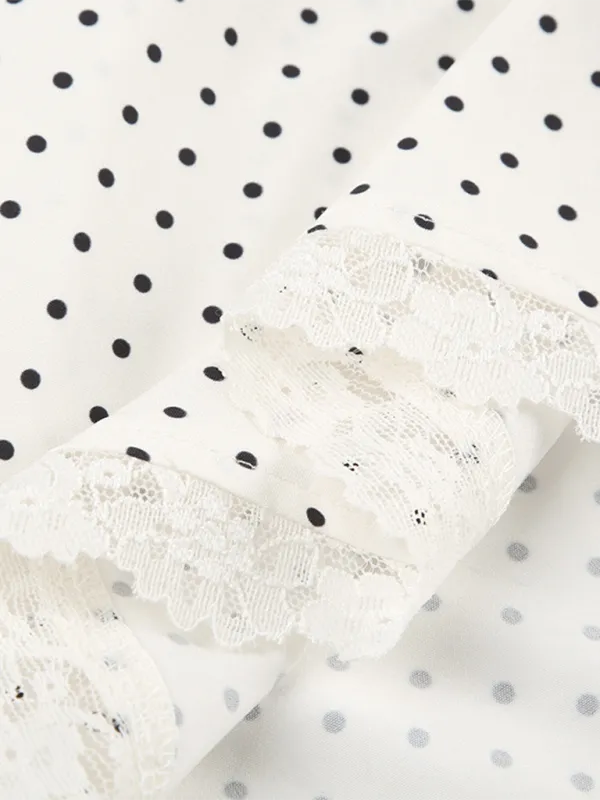 Polka Dot A-Line Mini Dress with Tie Chest and Flared Skirt